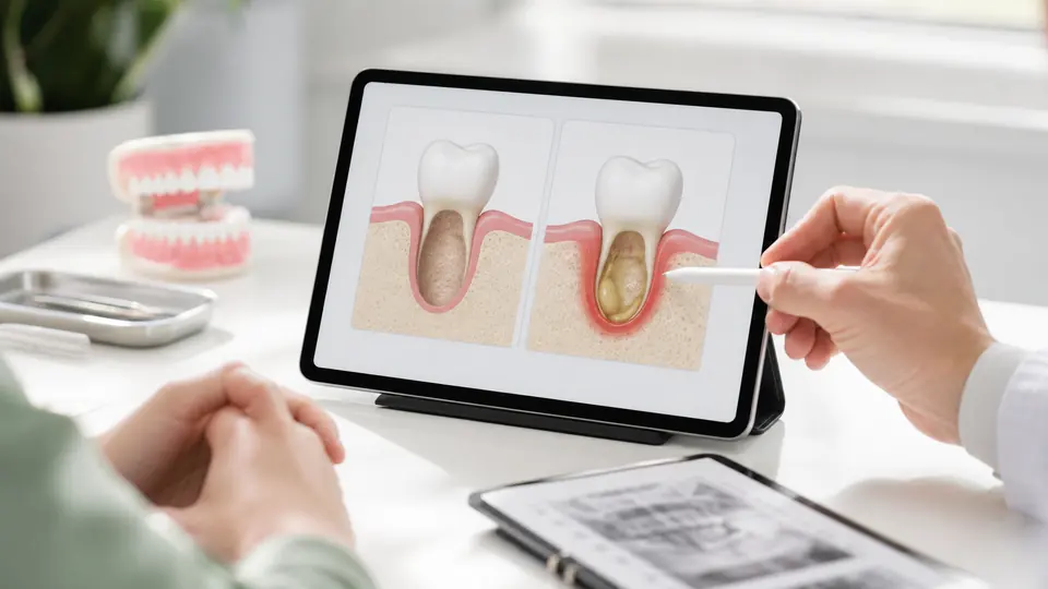 Educational dental image explaining dry socket vs infection