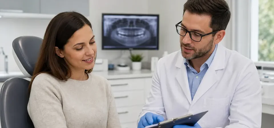 Dentist reviewing treatment options after tooth extraction